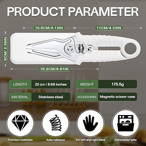 Miniatura 8 de JASON Tijeras de cocina rosadas para trabajo resistente, tijeras de aves de corral con resorte con bloqueo de seguridad, aptas para lavavajillas,