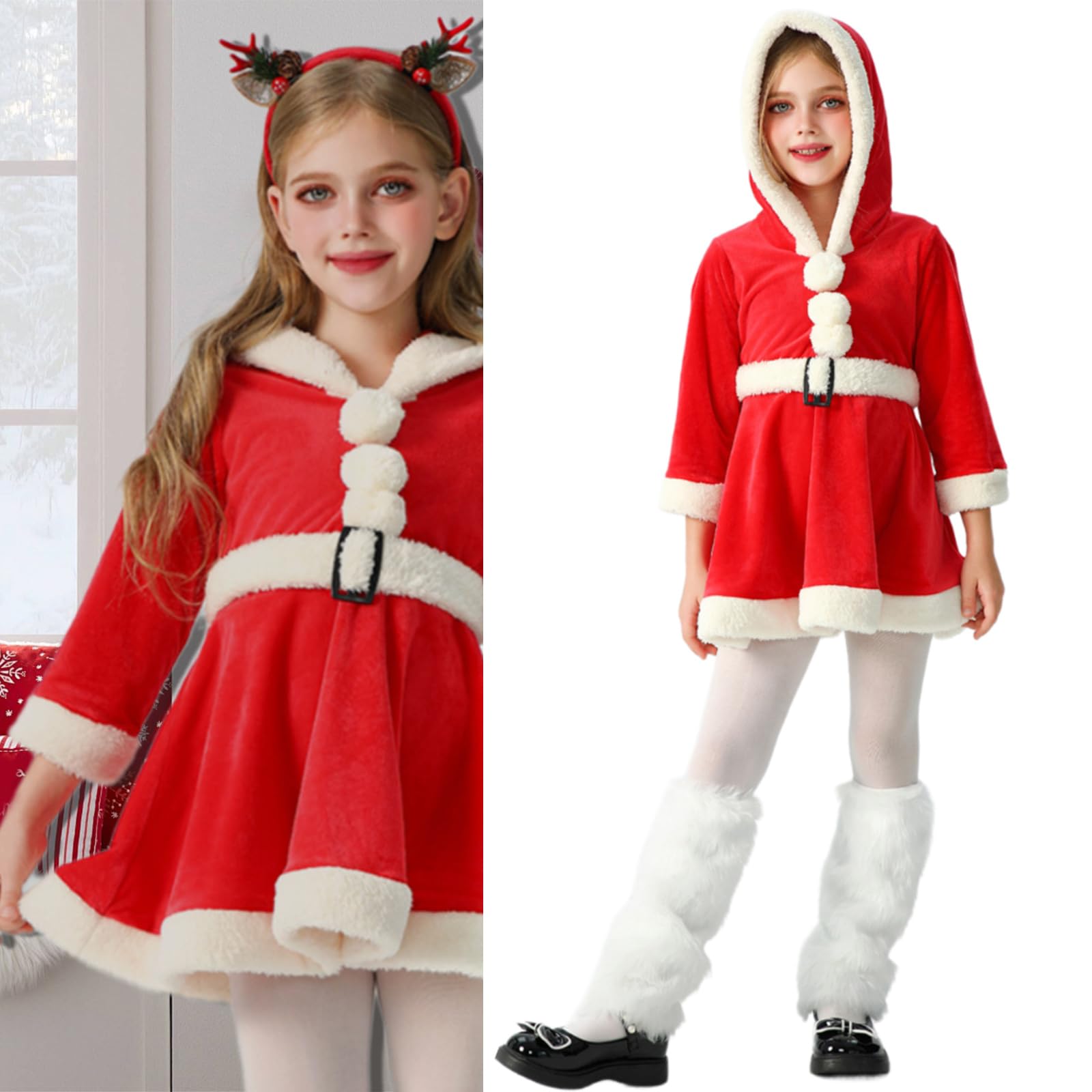 Vestito da renna di Natale per bambini, cosplay, feste, costume a maniche lunghe, vestito invernale con cappuccio per le festività natalizie