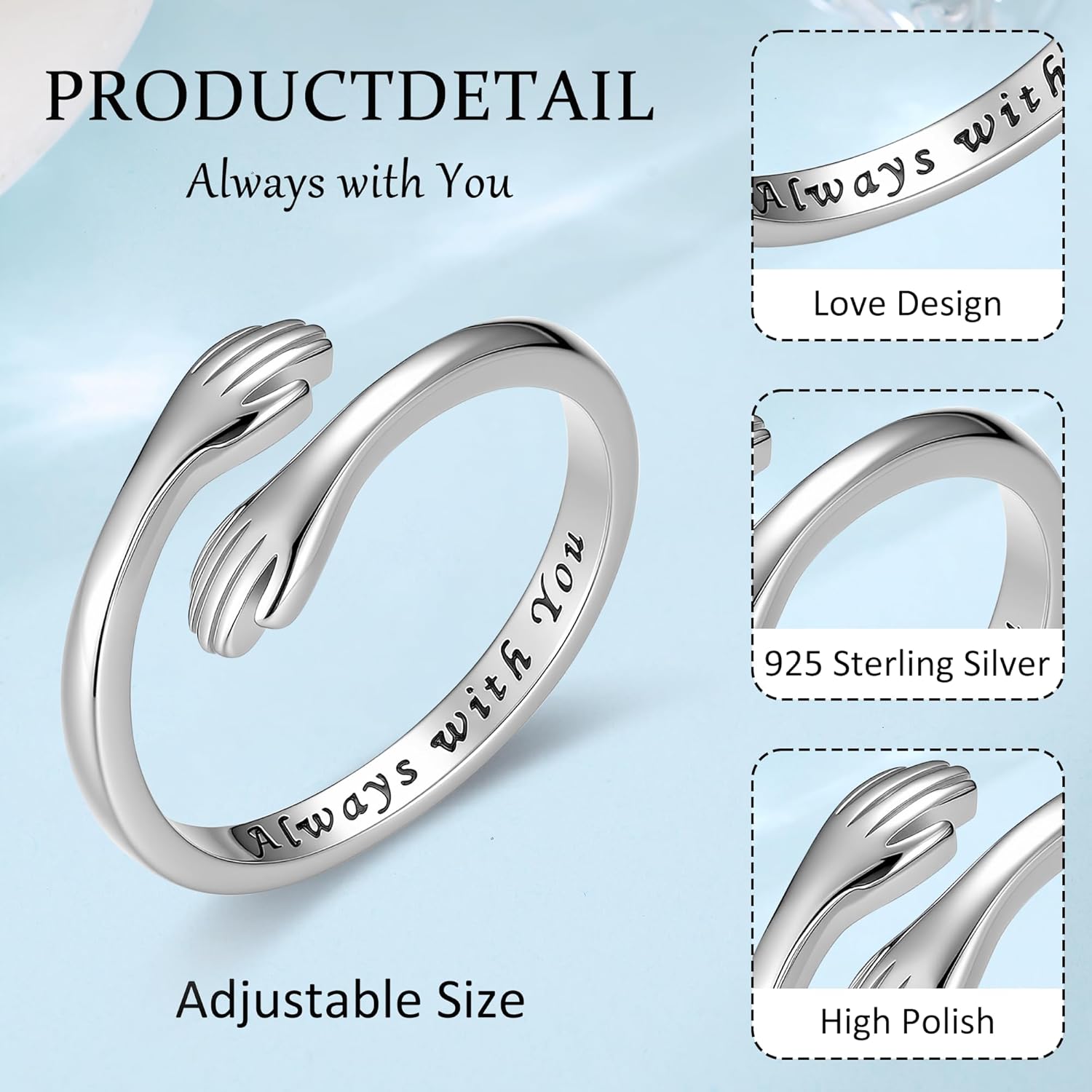 RANKEEF S925 Sterling Silver Hug Ring for Granddaughter Daughter Adjustable Ring for Women Hope Rings for Granddaughter Birthday Christmas Gifts for Daughters Tarnish Free Jewelry Gift for Her - Image 4