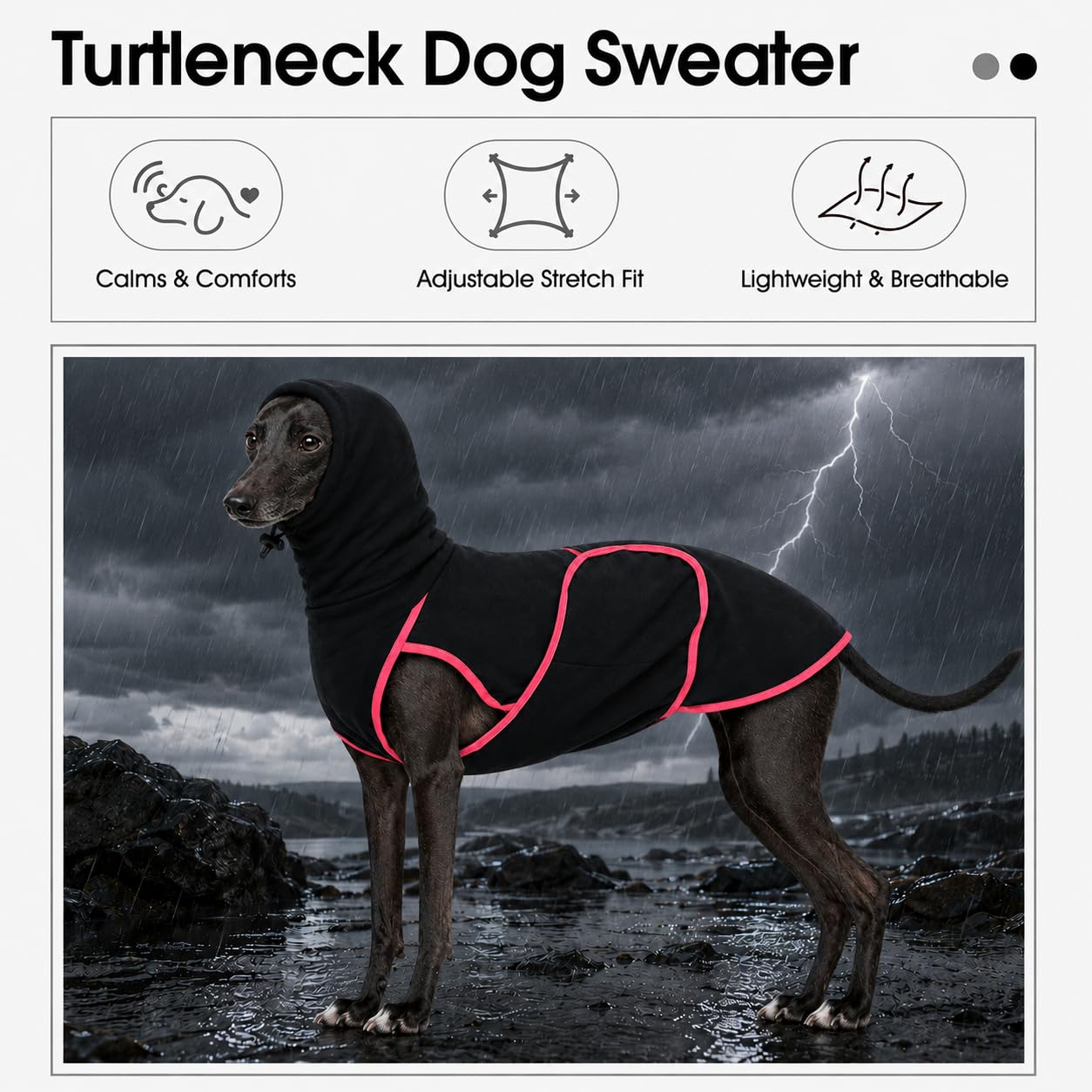 Manteau pour lévrier italien avec bandes réglables - Pull confortable à col roulé - Veste douce et élégante pour chiens de petite, moyenne et grande taille