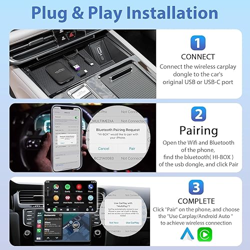 Miniatura 4 de Adaptador inalámbrico CarPlay 2 en 1 y adaptador inalámbrico Android Auto, adaptador inalámbrico CarPlay Plug & Plug para iPhone Convertir con cable