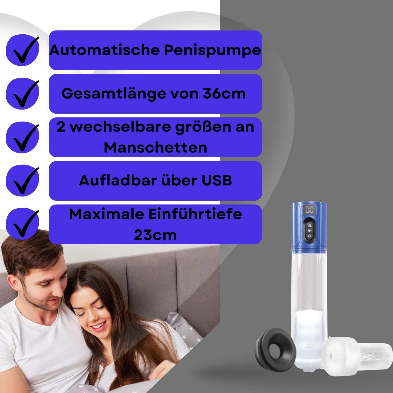 Penispumpe Automatisch + Masturbator - Vakuumpumpe - Stimulation und Erektion für den Mann - Penisvergrößerung (Blau)