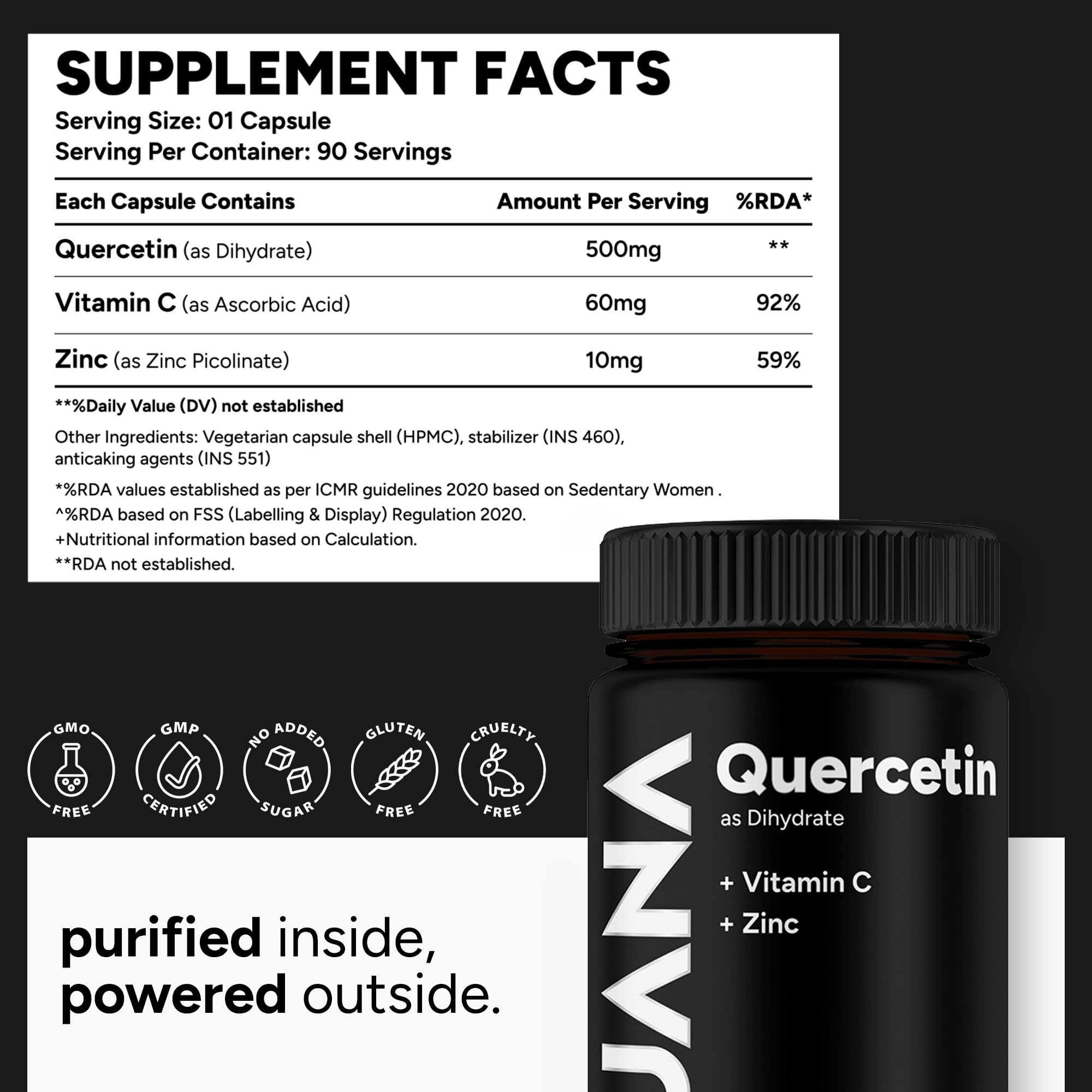 UJANA Quercetin with Vitamin C & Zinc | Antioxidant Support | 90 Veg Capsules (PC-2) 2