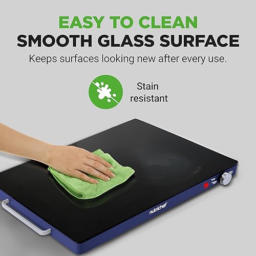 Miniatura 7 de NutriChef Bandeja eléctrica para calentar alimentos, temperatura ajustable, superficie de vidrio elegante, eficiencia energética y ahorro de