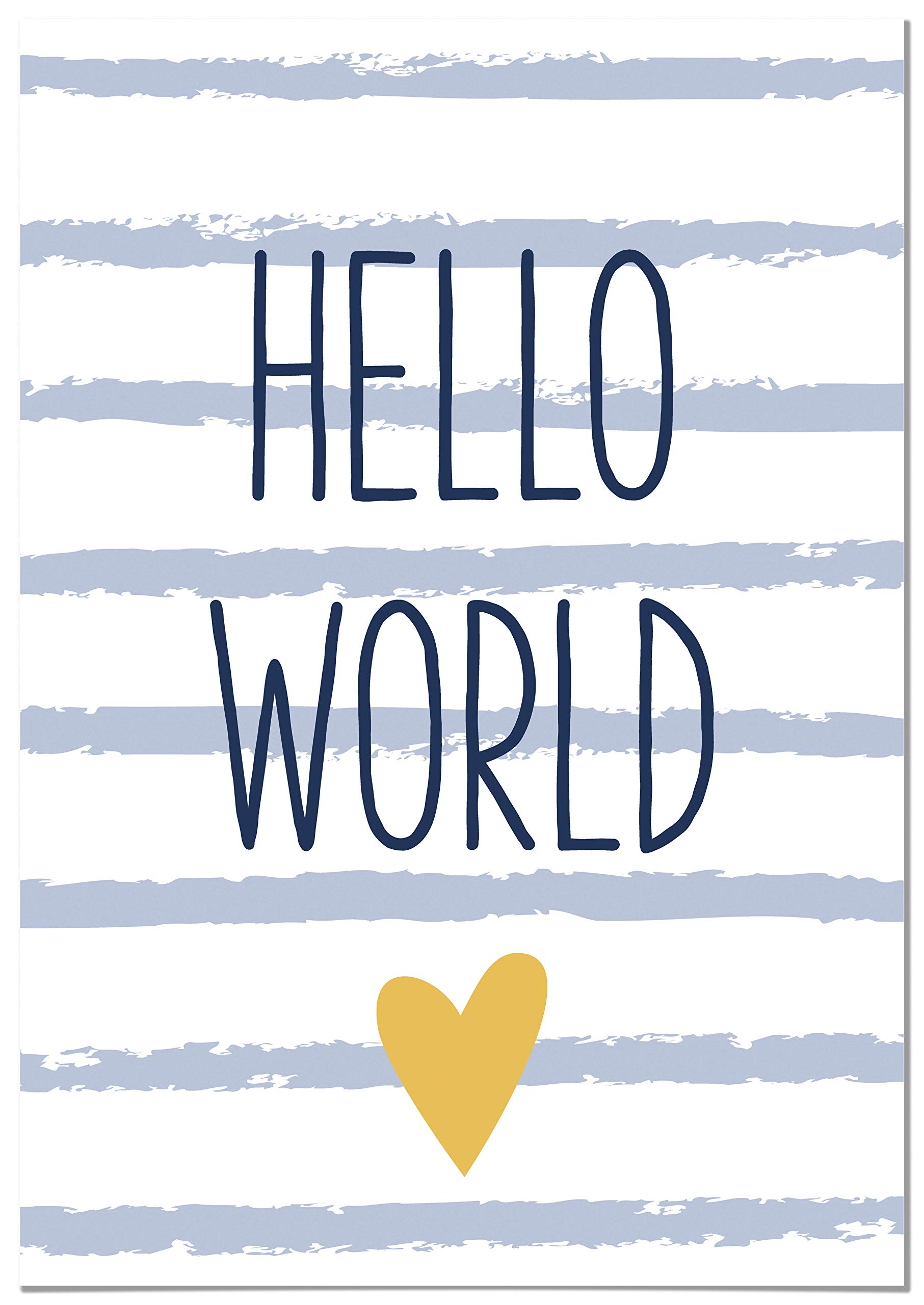 Panorama Tableau pour Chambre de bébé ou d’Enfant Phrase Hello World 50x70cm - Impression sur Toile avec Châssis en Bois - Décoration Murale Chambre Enfant