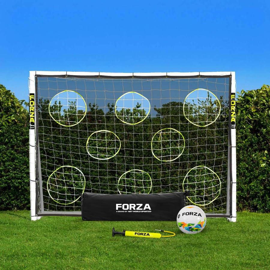 FORZA 8ft x 6ft Football Goal | All Weather uPVC Frame and Durable Net – Optional Target Sheet, Football & Carry Bag - Ideal for Home Gardens & Clubs (Goal, Ball, Target Sheet and Carry Bag)