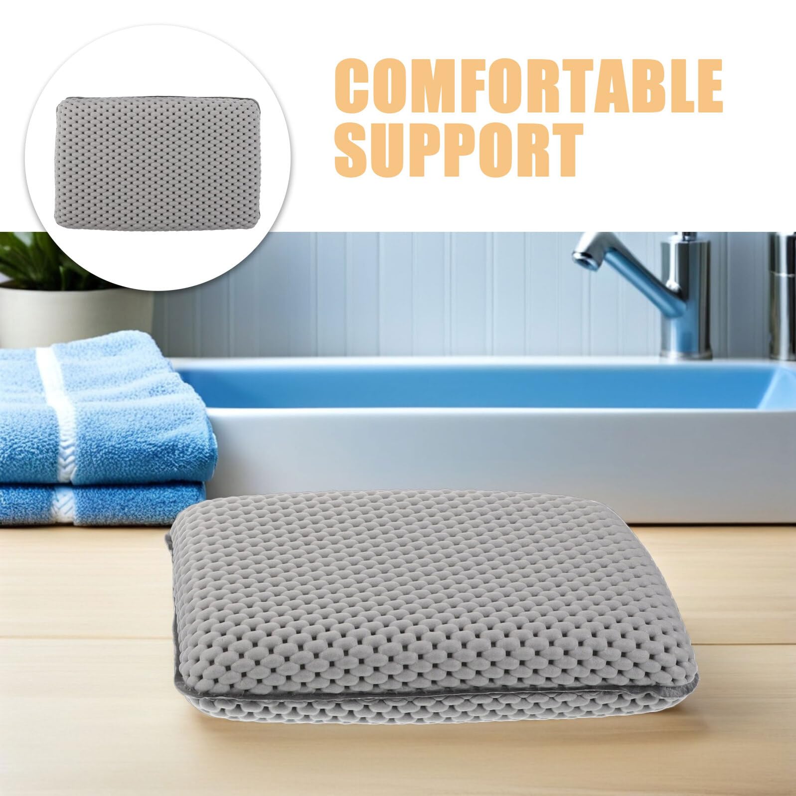 Gatuida Cuscino per Vasca da Bagno Grigio in Schiuma 29x19 Cm con Ventose Antiscivolo, Set 2 Pezzi, Poggiatesta e Supporto Schiena per Relax Spa Domestico e Hotel