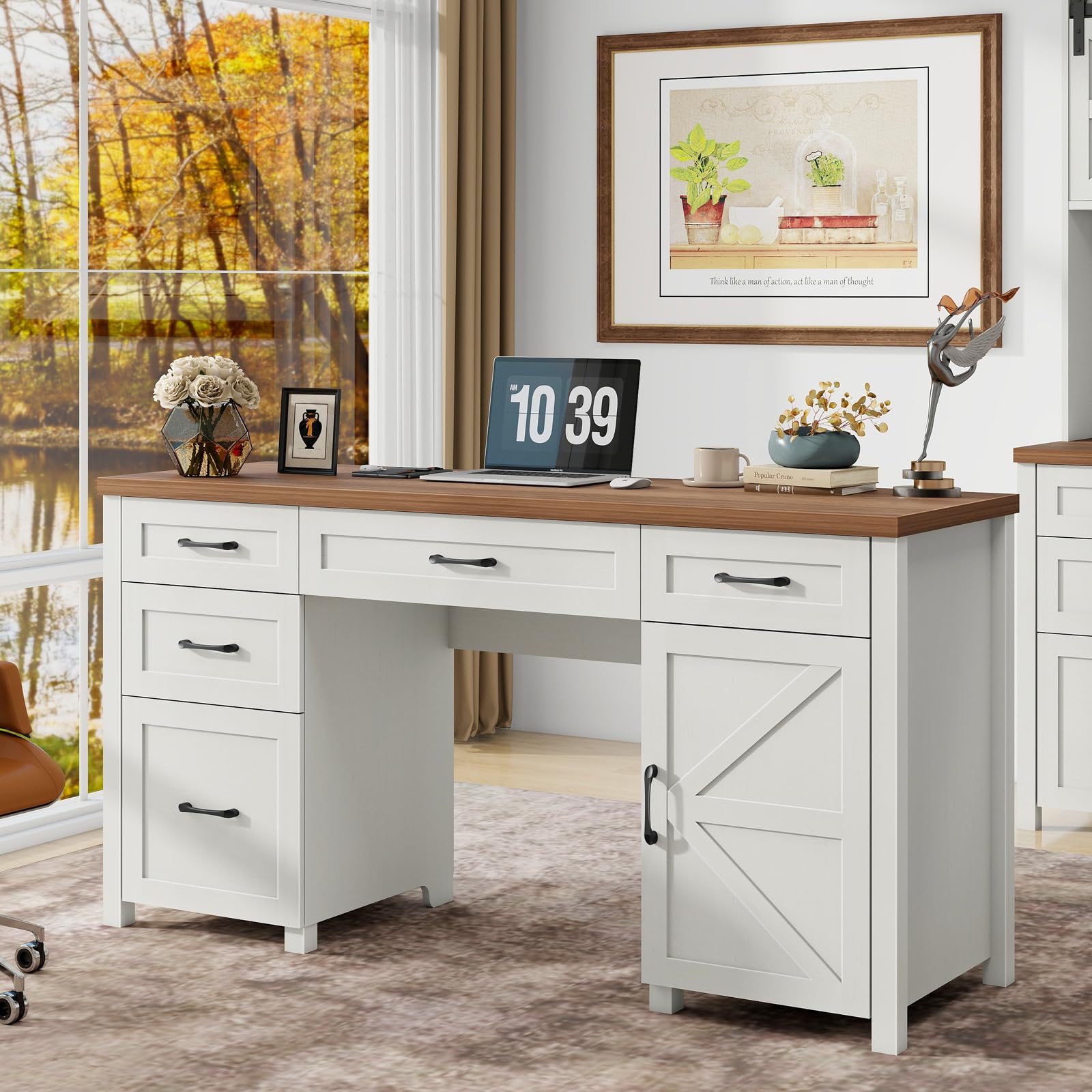 Amazon.com: Halitaa Farmhouse 61'' Executive Desk with 5 Drawers