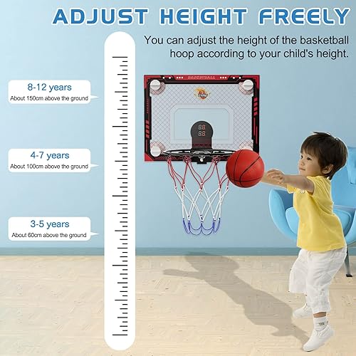 Miniatura 3 de Cyfie Indoor Basketball Hoop, Mini Door Basketball Hoop Door Backboard Rim with Scoreboard and Sounds for Kids Adults, 3 Balls