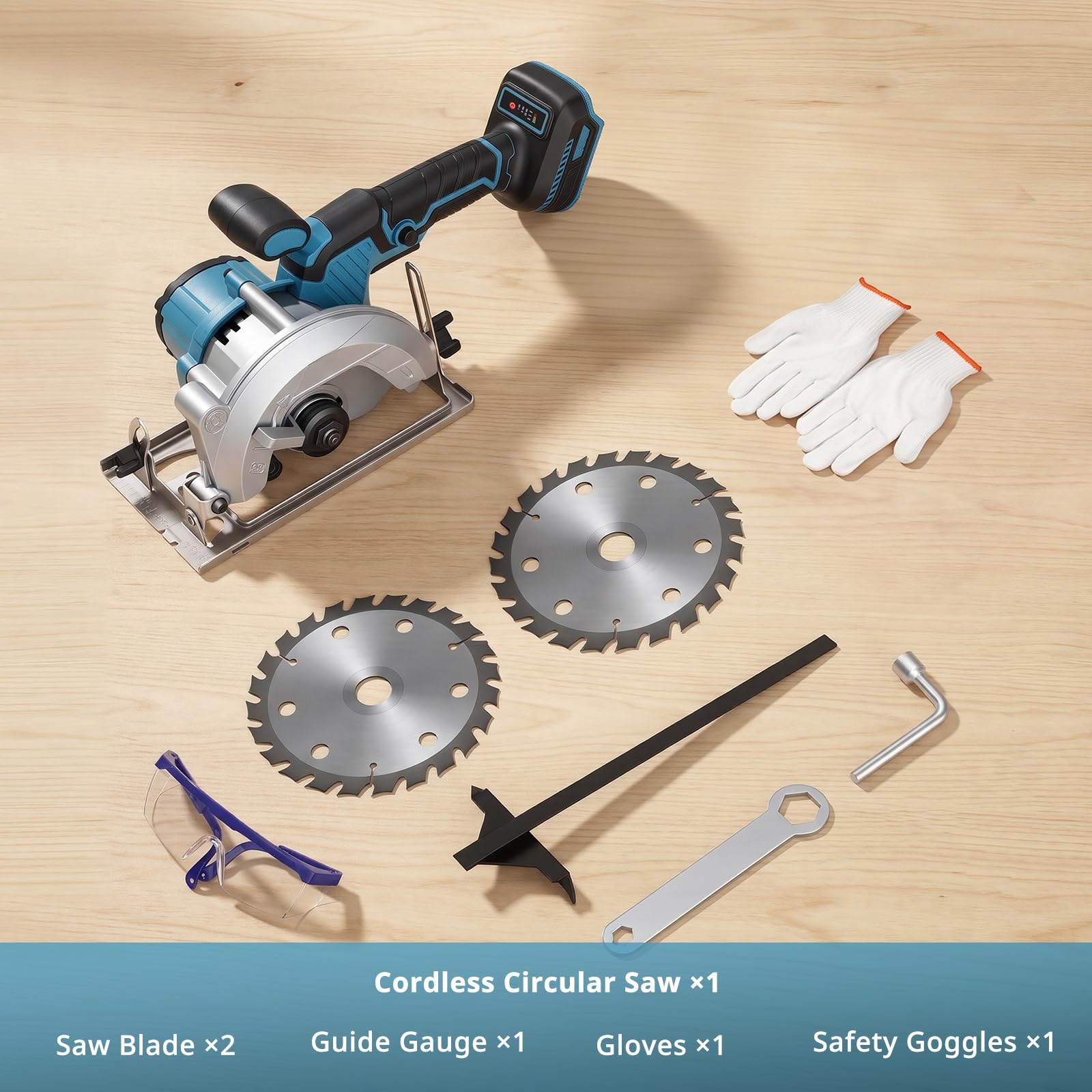 Mini Sierra Circular Inalámbrica compatible con Makita 18V Batería, 7200RPM, corte a inglete de 45°/90°, 2 Hojas de Sierra de 140mm para Madera, PVC(Sin Batería)