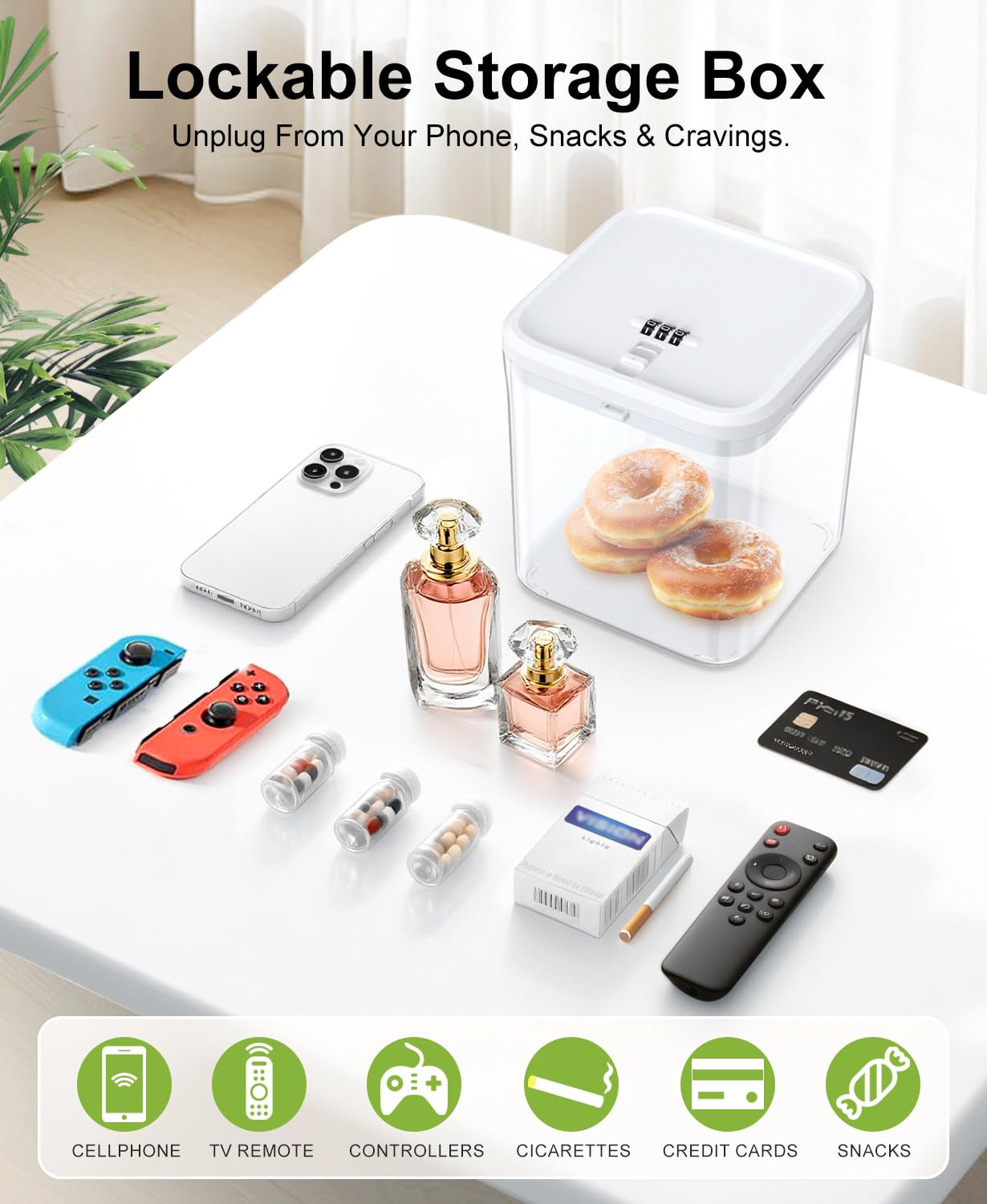 Caja de seguridad con contraseña iDiskk, caja de almacenamiento con cerradura para medicinas, teléfono y snacks, segura para la cocina, el hogar, la nevera, la atención médica, clínicas y escuelas