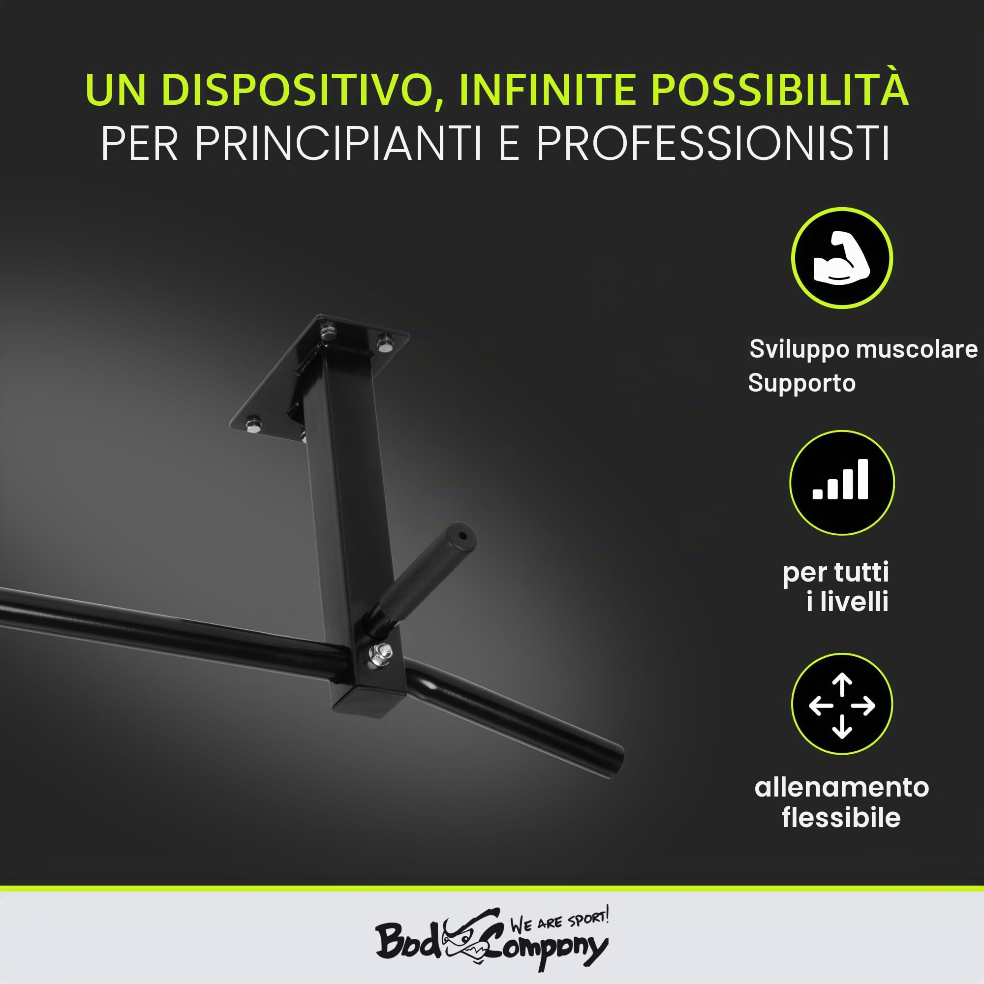 Bad Company Sbarra per trazioni Professionale | Sbarra per Il Montaggio a Parete o al soffitto, Portata Fino a 350 kg | Compreso Materiale di Montaggio | BCA-44 e BCA-45