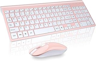 Wireless Keyboard Mouse Combo, cimetech Compact Full Size Wireless Keyboard and Mouse Set 2.4G Ultra-Thin Sleek Design for Windows, Computer, Desktop, PC, Notebook, Laptop（QWERTY UK Layout）PINK