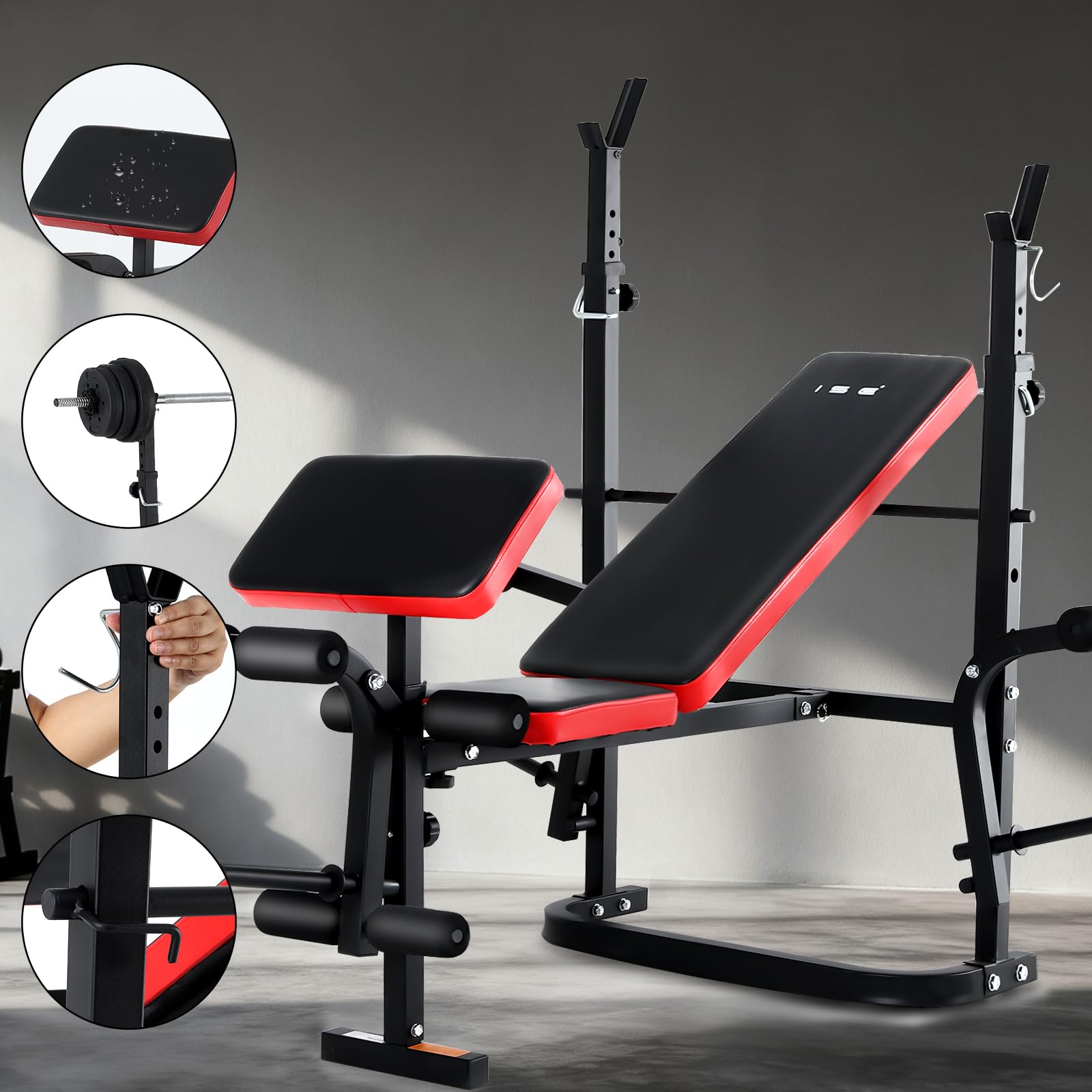 ISE Panca Multifunzione Palestra Casa, Panca Pesi Regolabile con Supporto Bilanciere Schienale Reclinabile Fitness per Allenamento a Casa