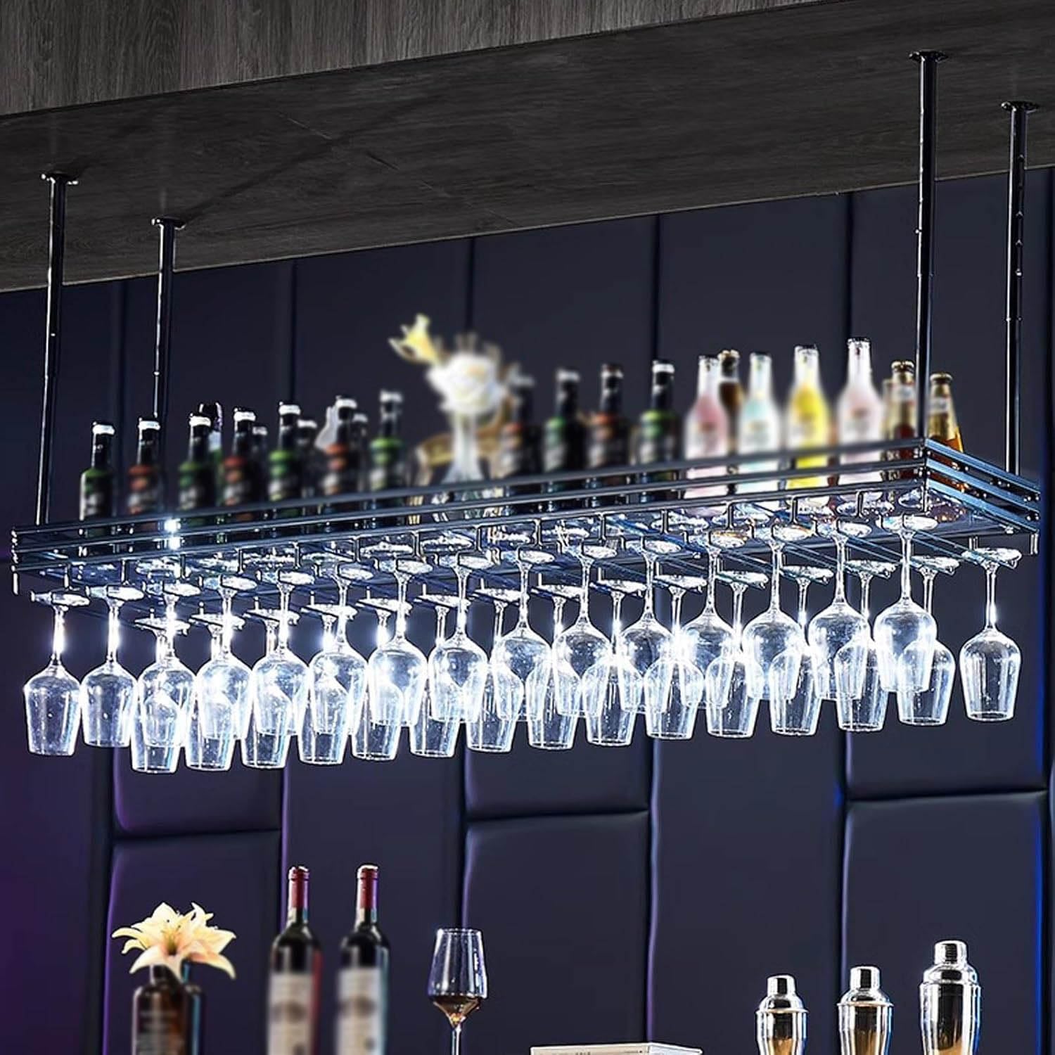 SXYKXYDL Metal Wine Rack - Hanging Holder, Ceiling Mount Design, Floating Shelf for Bar, Restaurant, Kitchen
