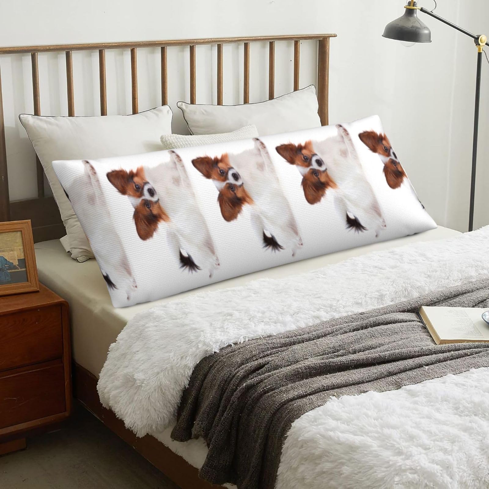 Fluffy Papillon Dog, Body Pillow Cover with Zipper,Long Body Pillowcase 20 x 60 in