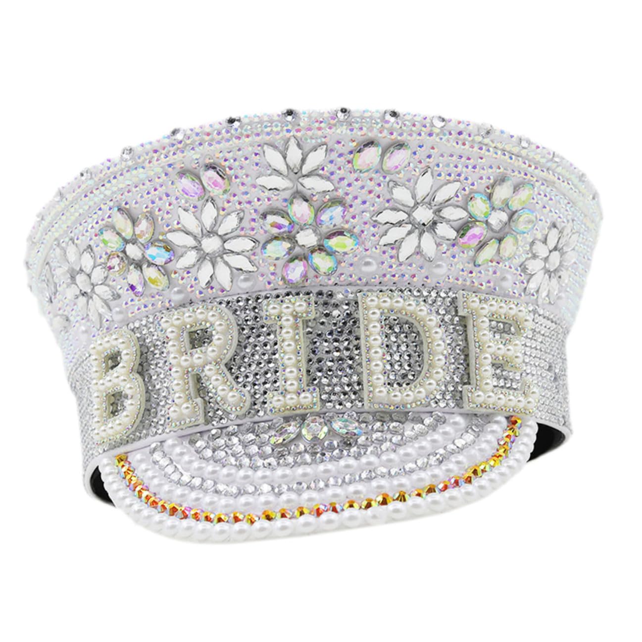 Sombrero de Novia Gemas de Imitación, Talla Única Ajustable, Gorra para Despedida de Soltera y Fiesta, Accesorio Elegante para Bodas y Celebraciones