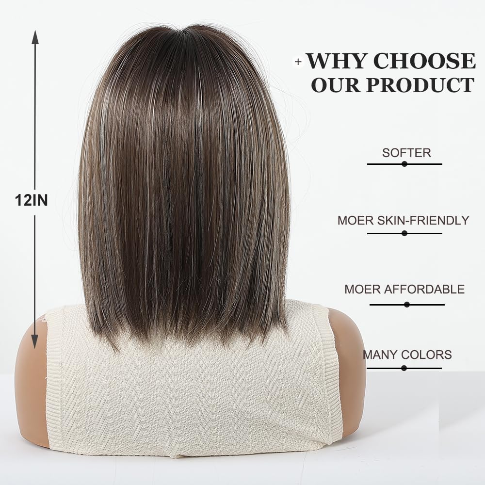 Esmee Short Straight Brown for Women Natural Synthetic Hair Ombre Wig for Daily & Party Use, Brown 1305-1, 12 Inches - Image 4