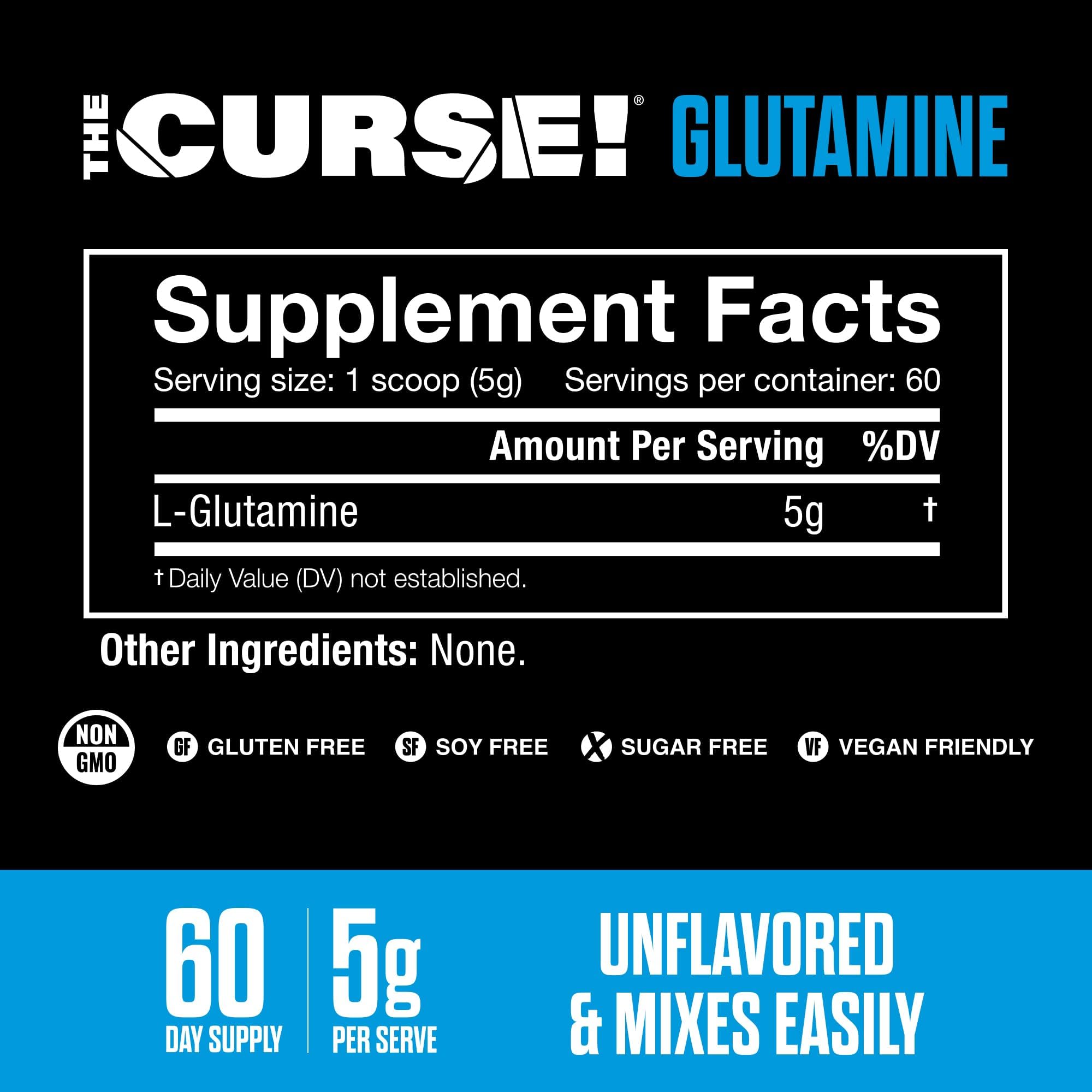 JNX Sports, The Curse! Glutamina – Bez Smaku I L-Glutamina 5 g I Wspomaga Regenerację Mięśni po Treningu I 60 Porcji