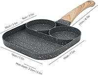 Vista 9 de Sartén para huevos fritos, sartén para huevos divididos de 3 secciones, sartén antiadherente 3 en 1 para panqueques con mango de madera para estufa