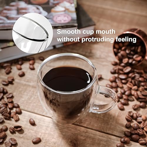 Miniatura 3 de KitchenTour - Juego de 4 tazas aisladas de doble pared de 6 onzas con asa, juego de 4 tazas pequeñas de vidrio para máquina de café expreso y