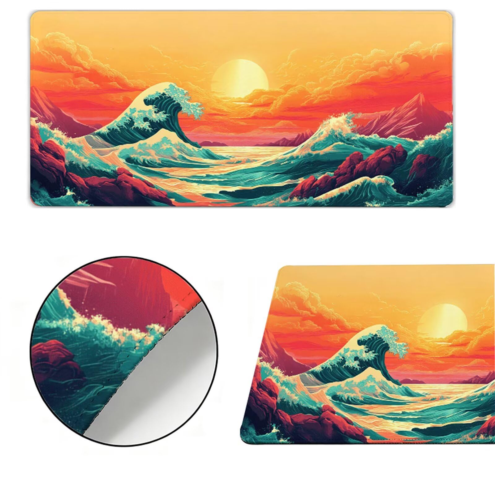 Podkładka pod mysz XXL 1200x600x3mm podkładka pod mysz zachód słońca podkładka pod mysz ocean poprawia precyzję i szybkość, wodoodporne antypoślizgowe, szyte krawędzie, akcesoria do gier, komputer