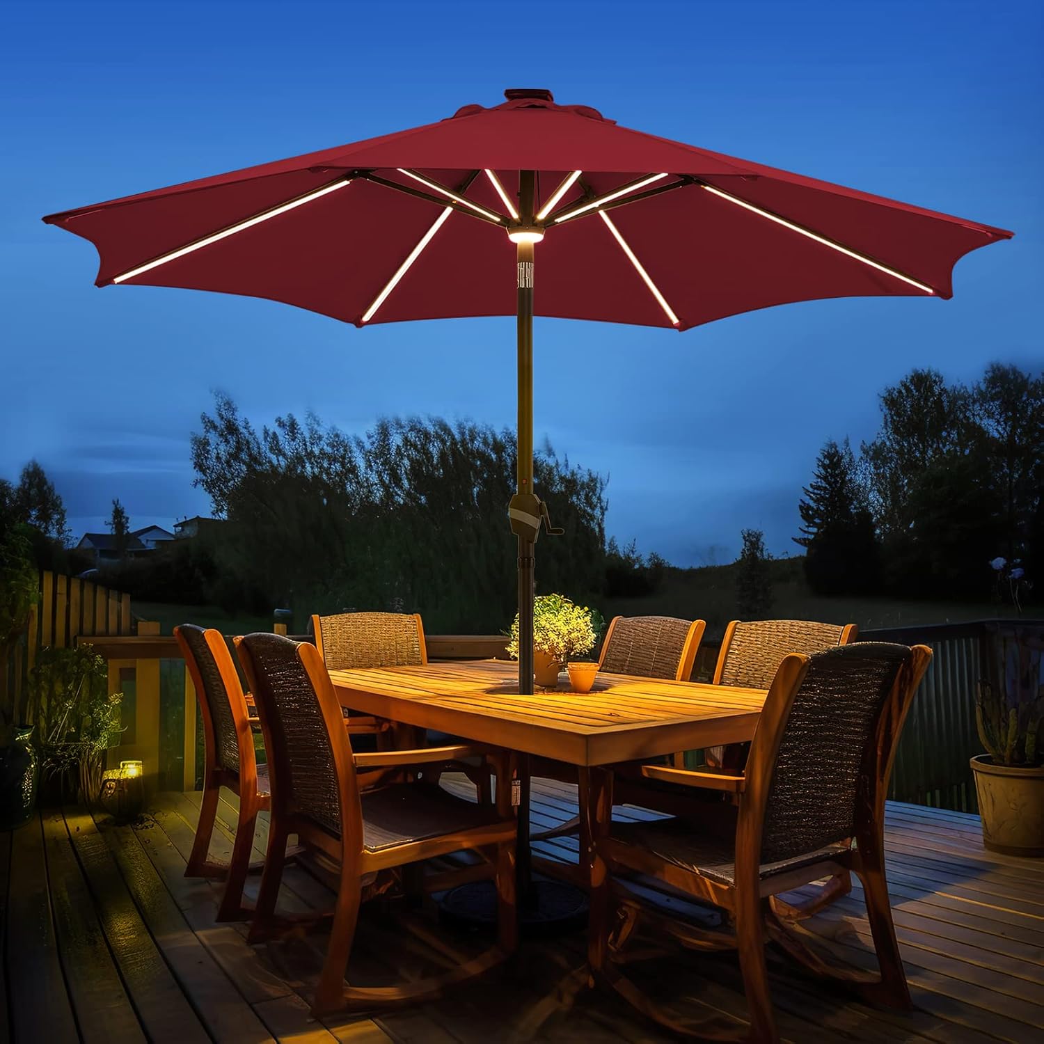 BLUU MAPLE 9 FT Outdoor Solar Patio Umbrella LED Table