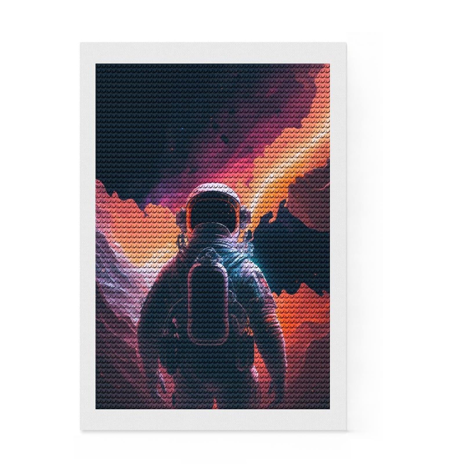 Junmoney Space Astronaut Round Drill Diamond Painting 8"x12", for Women, Fun Craft Experience, Bedroom Decor, Holiday Gift Idea