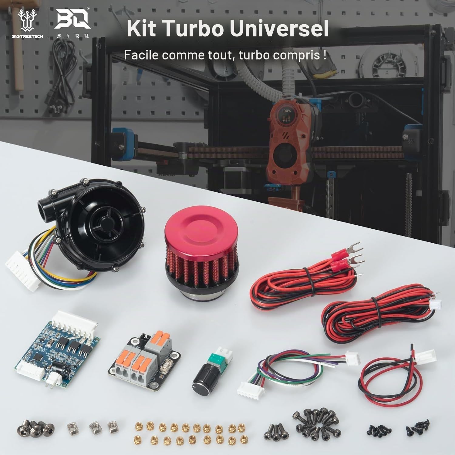 BIGTREETECH Kit turbo universel 24 V Brushless Centrifugal WS7040 BLDC Blower Fan 6,5 kpa Blower Fan Kit avec adaptateur contrôleur universel et filtre à air pour Voron2.4, VzBot, HevORT