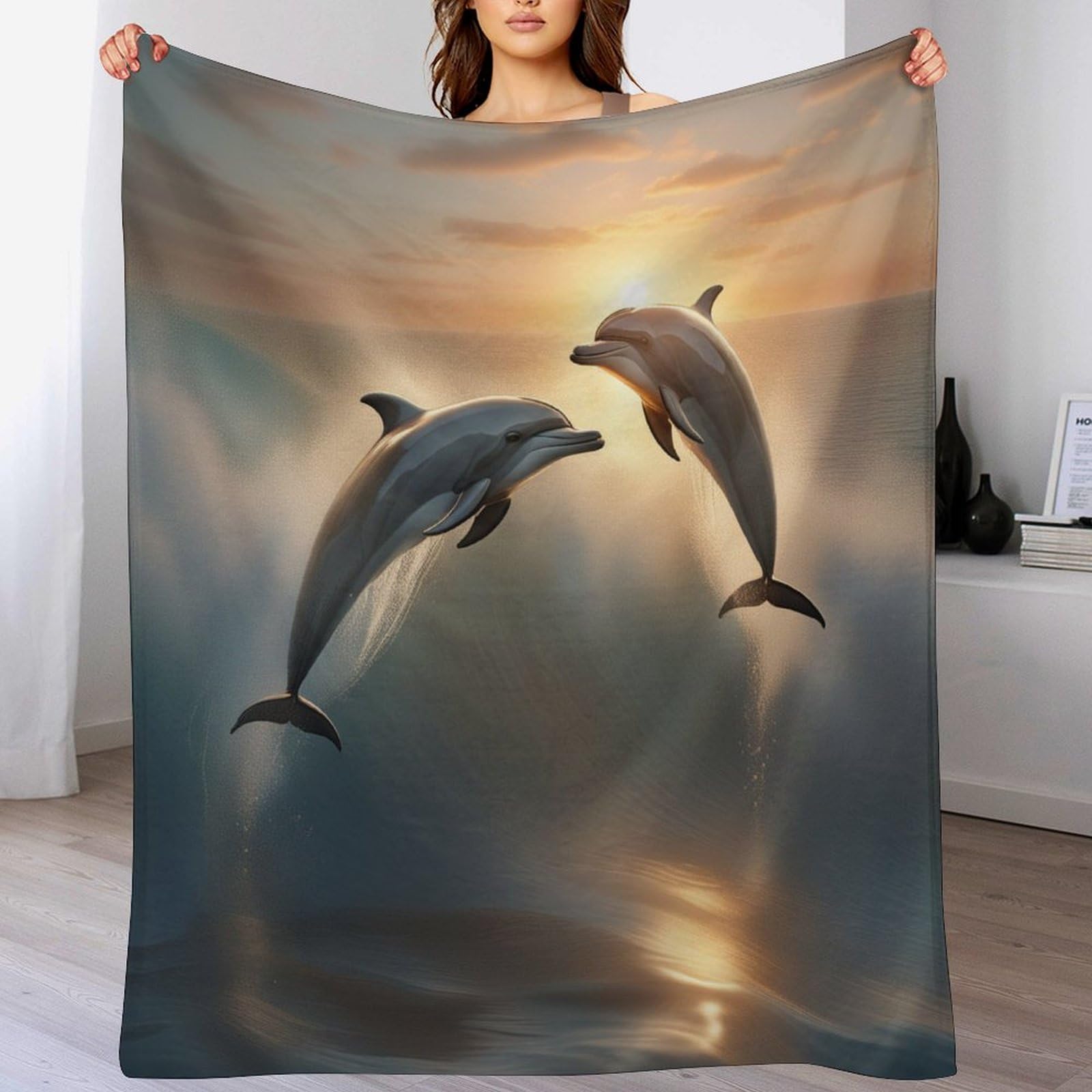 Couverture polaire en flanelle dauphin 150x200cm pour lit et canapé