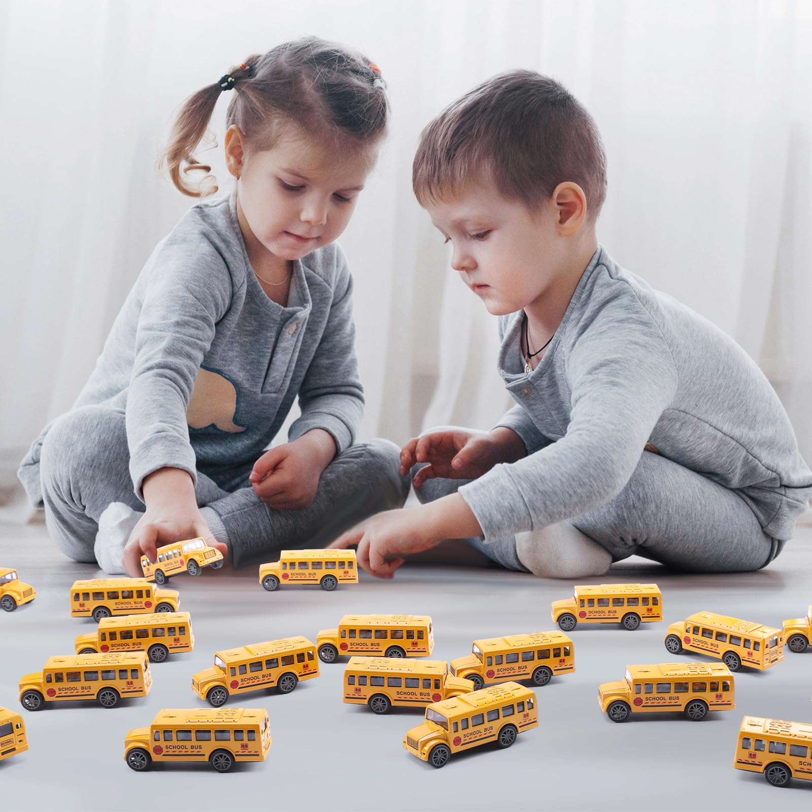 Paquete de 20 juguetes de autobús escolar amarillo de 3.4 pulgadas, vehículos de metal fundido a presión para niños, niñas, niños pequeños 7