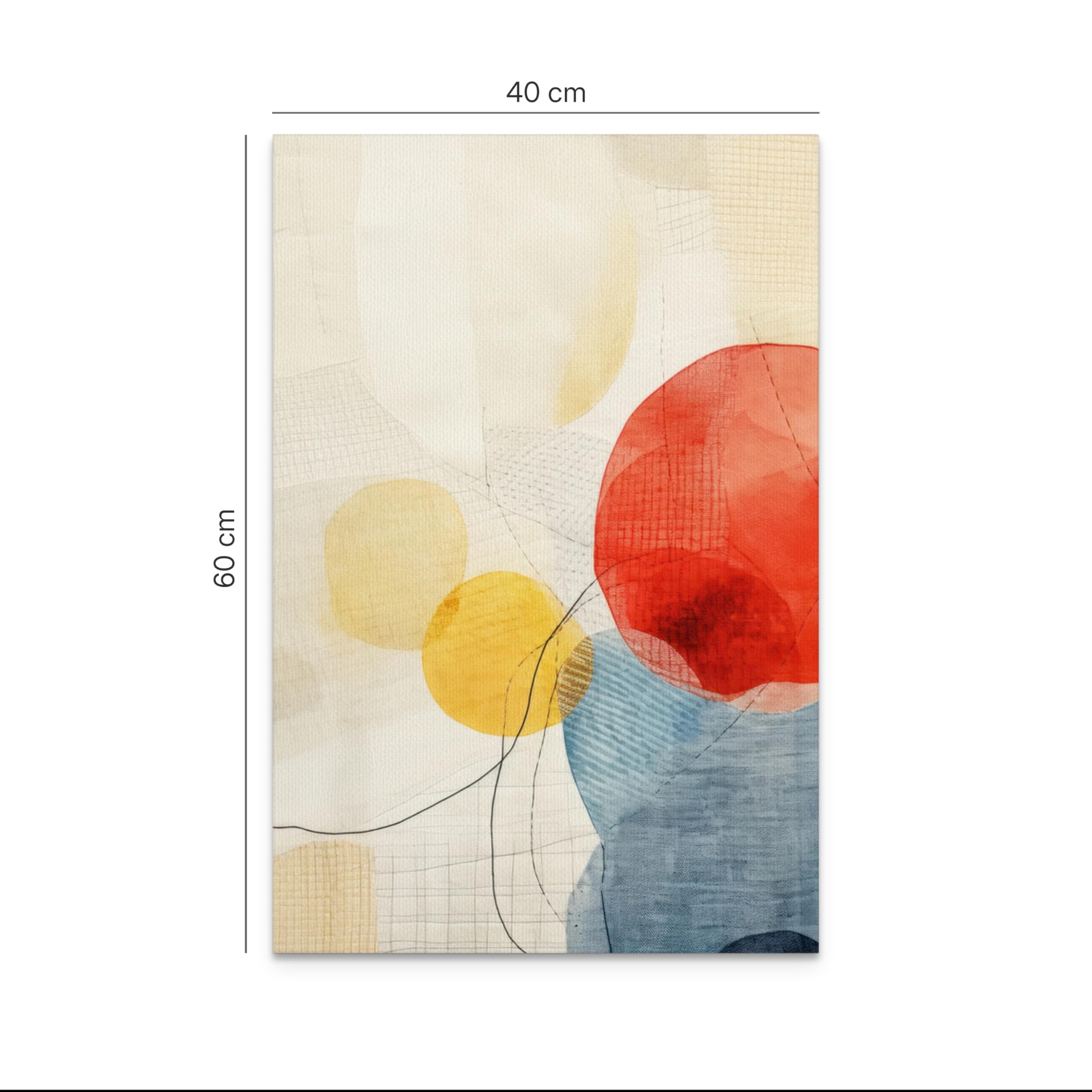 WALLERO Cuadro en lienzo Boho círculos y bocetado líneas – Decoración de pared moderna e impresión artística | Cuadro para salón dormitorio cocina recibidor 40x60 cm