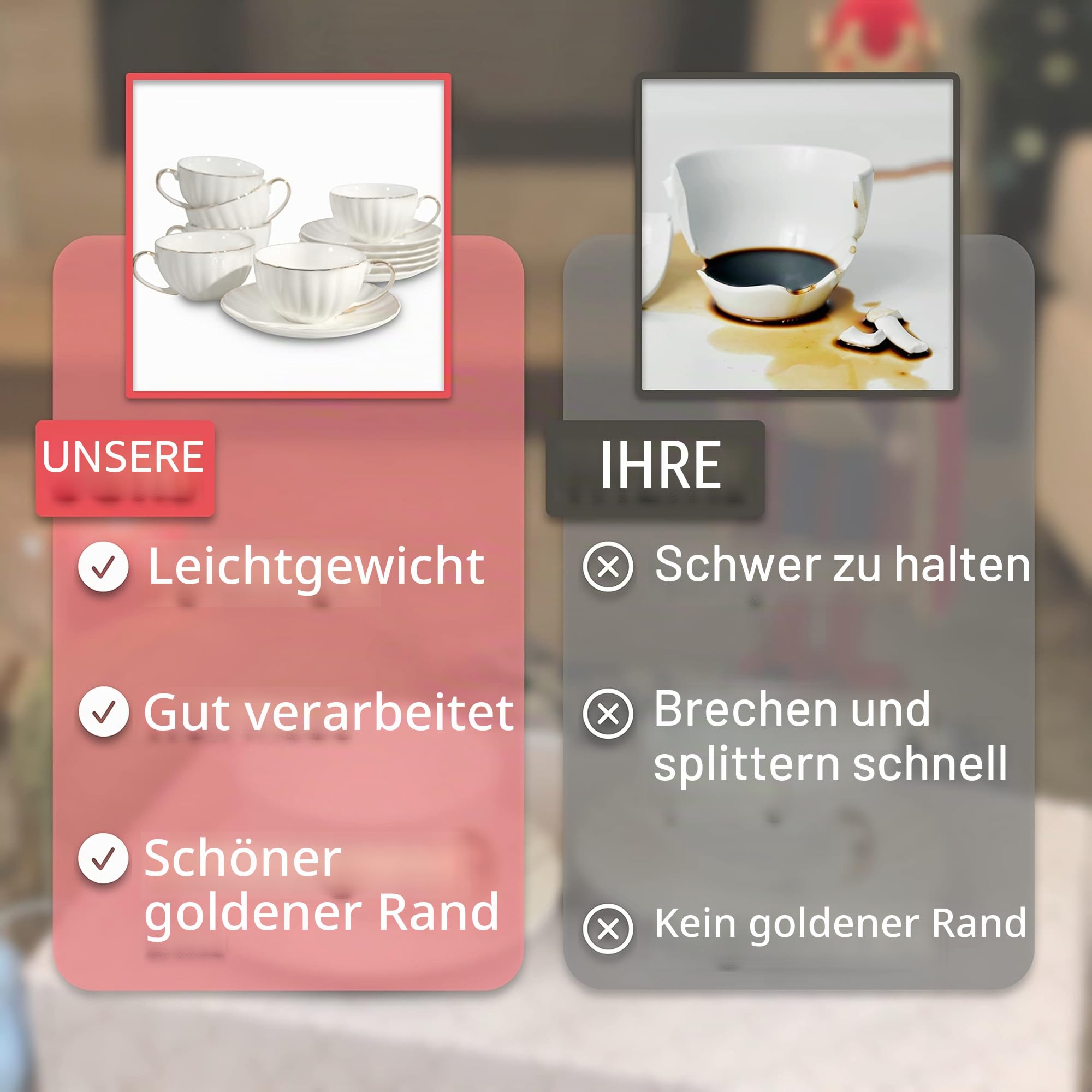 BTaT- Teetassen und Untertassen, 6er Set (200 ml) mit Goldrand und Geschenkbox, Cappuccinotassen, Kaffeetassen, weiße Teetassen Set, britische Kaffeetassen, Espressotasse, weiße Tasse | Kaffeetassen Set aus weißem Porzellan, spülmaschinenfest, ideal für M