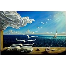 ZENDA Salvador Dali Wall Art Dali Wave Book Framed Painting Canvas Art for Bedroom Livingroom Decoration Ready to Hang