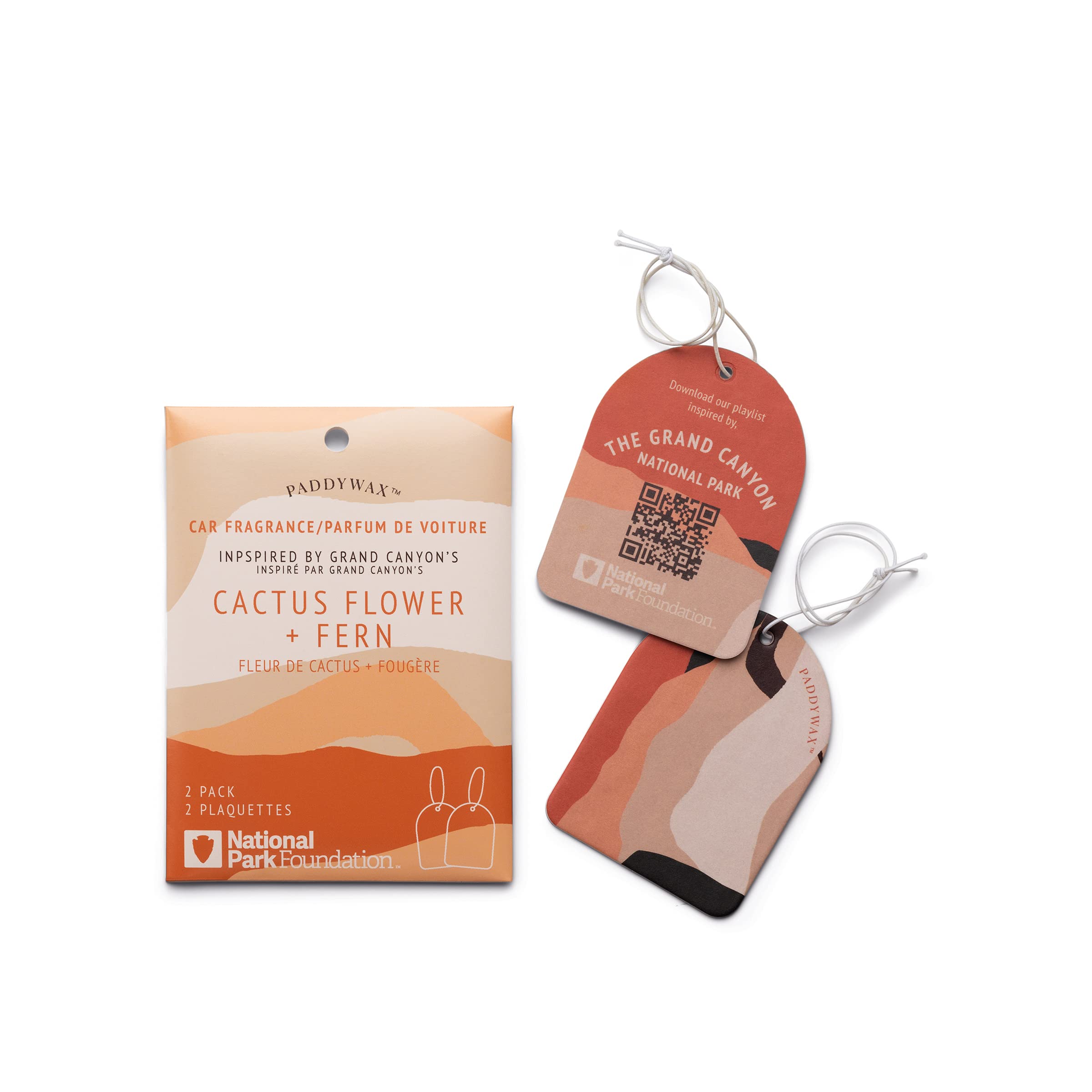 Paddywax National Parks Collection Hanging Car Air Freshener, Car Accessories, 2 Pack, Grand Canyon (Cactus Flower + Fern)