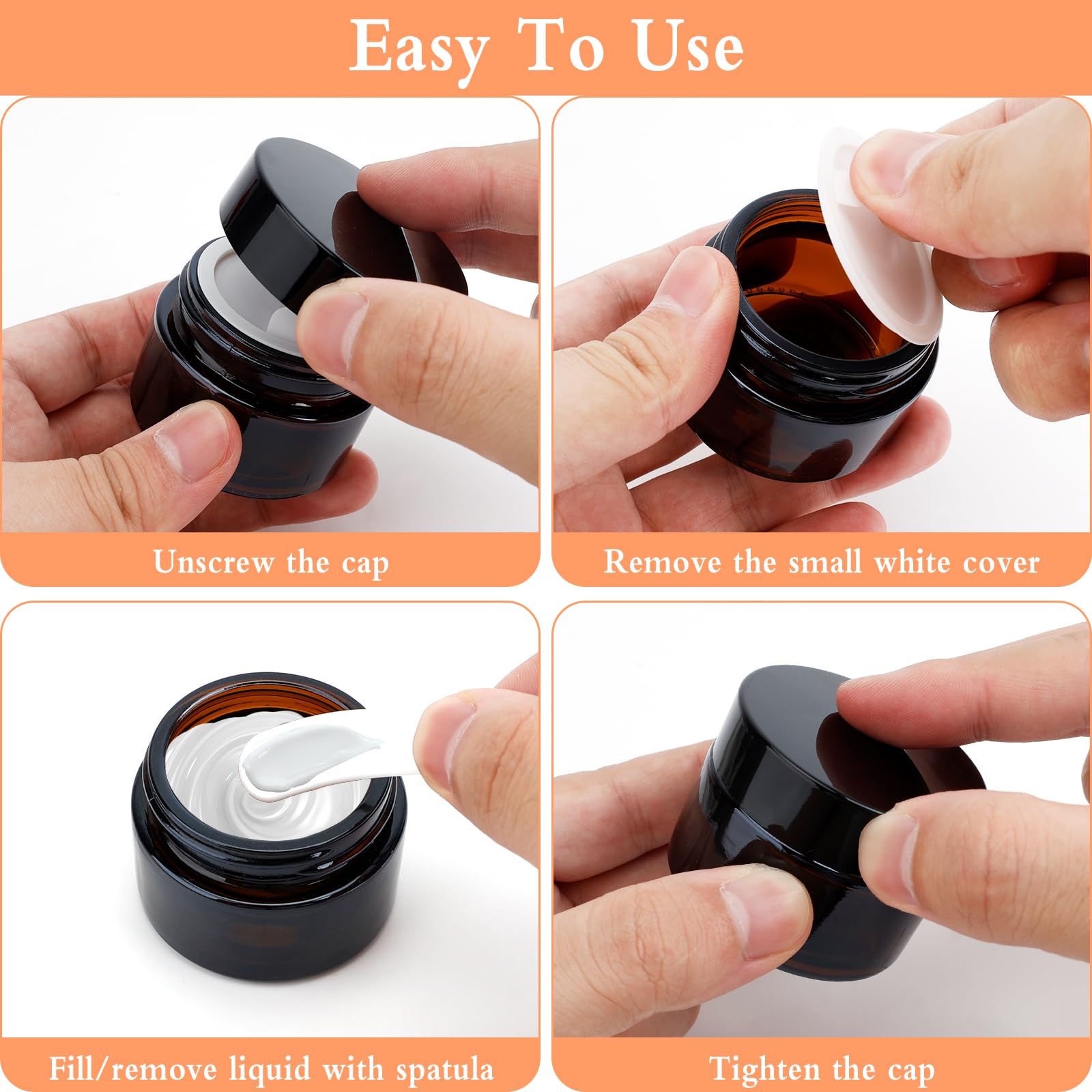 10 Vasetti In Vetro Ambrato 20ml E 30ml - Barattoli Cosmetici Riutilizzabili Per Creme, Oli E Lozioni