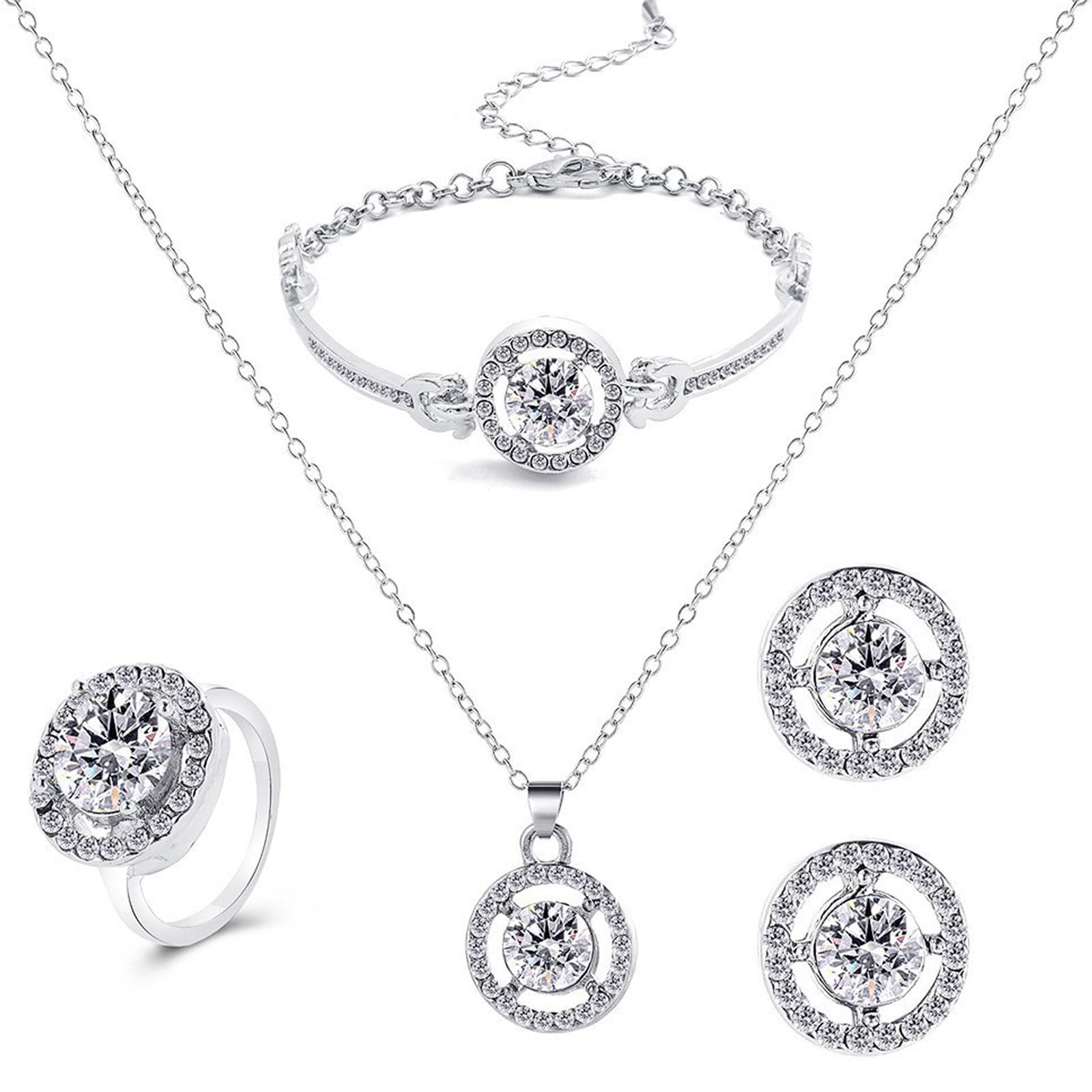 – EDLMKM Womens Jewellery, Jewellery For Women, Jewellery Sets For Women, Necklace Earring Bracelet Ring Sets for Women Birthday Gifts 4 PCS, Jewellery Set for Girlfriend Wife Wedding Gifts for Her