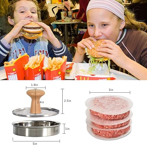 Miniatura 2 de DSTHISAR Prensa de hamburguesas, prensa de hamburguesas de acero inoxidable de 5 pulgadas, prensa antiadherente para hacer hamburguesas, para asar y