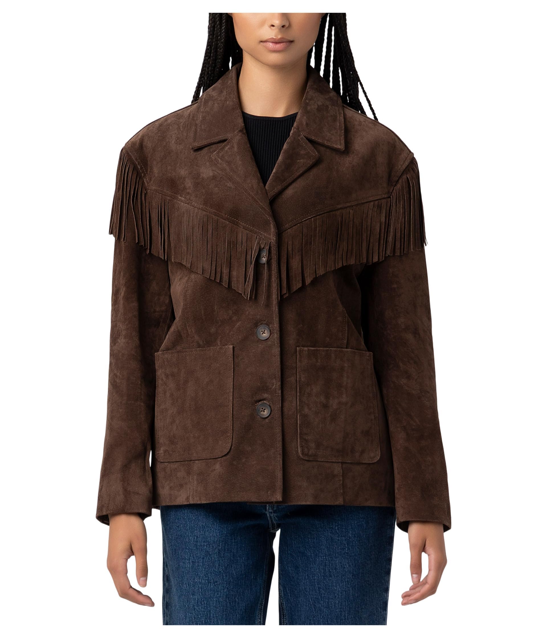 BLANKNYC Womens Real Suede Fringe Blazer