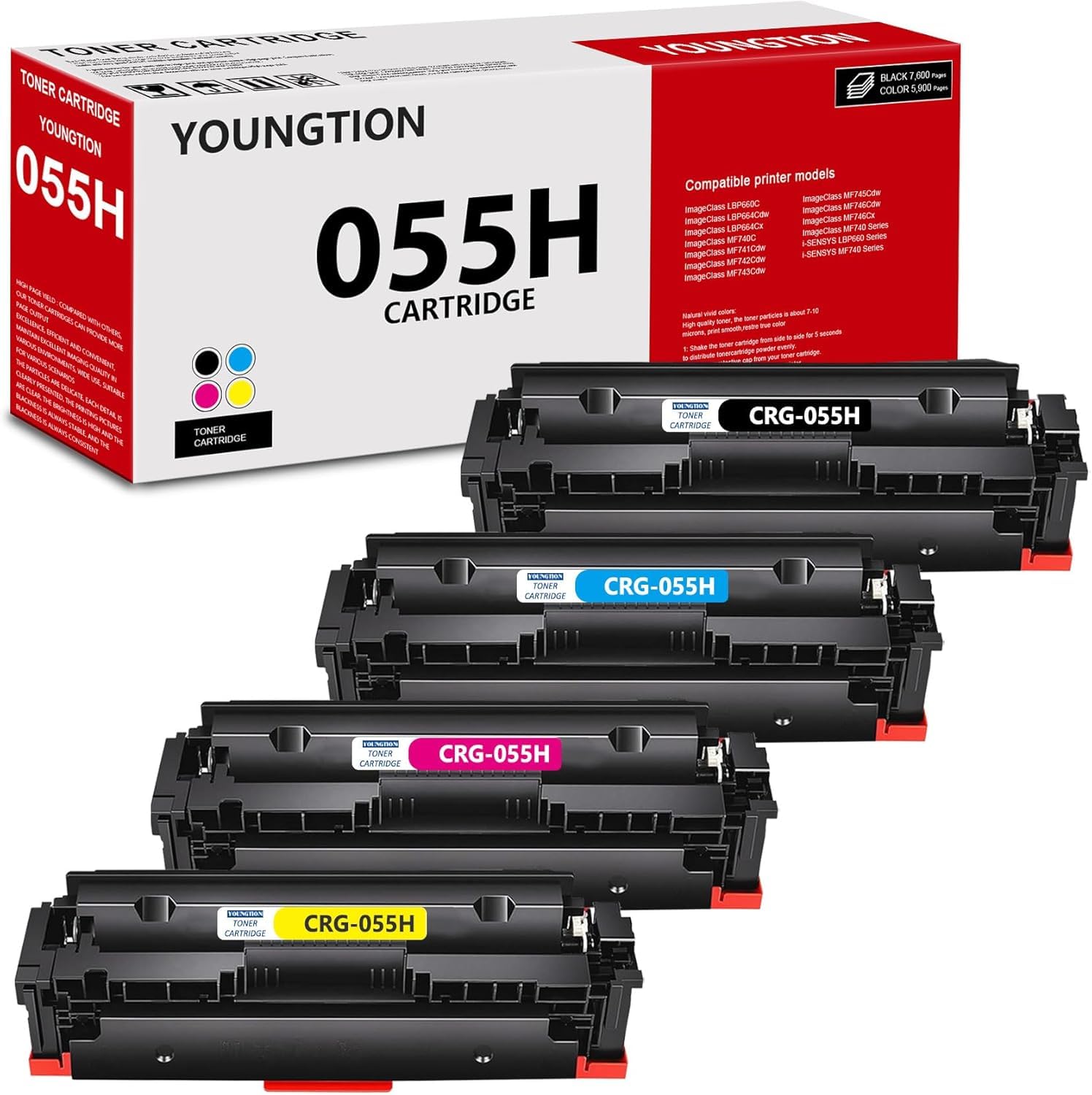 High-Yield 055H Toner Cartridges 4-Pack(BK/C/M/Y) Compatible MF743cdw Toner Replacement for Canon 055H Toner Cartridge Set for Color imageCLASS