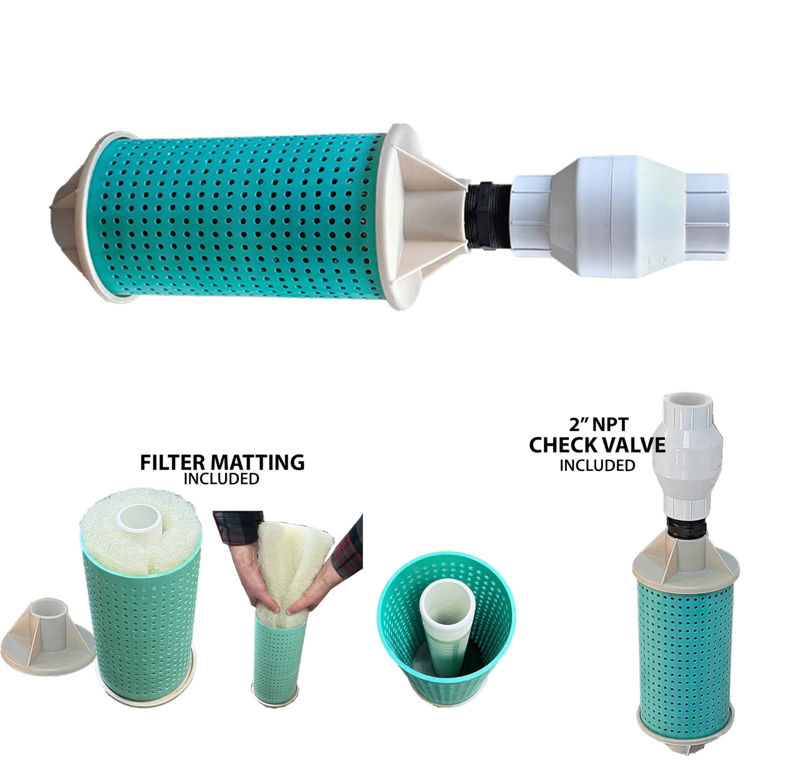 Shore-Tech Industries Filters for Lake Irrigation Pump | 40 Gallon Big Foot Filter with Check Valve and Filter Matting