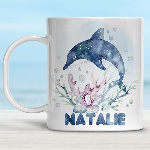 Kids Personalized Dolphin Mug Under the Sea Animals Unbreakable Cup | Dishwasher Safe | BPA Free Childs Party Gift