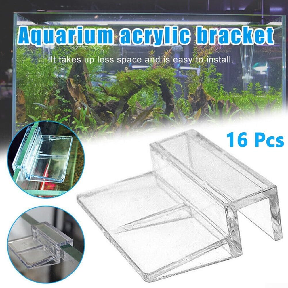 SPORTARC Lot de 16 clips de couvercle en verre pour aquarium, support de couvercle d'aquarium, supports de couvercle en acrylique transparent (10 mm)