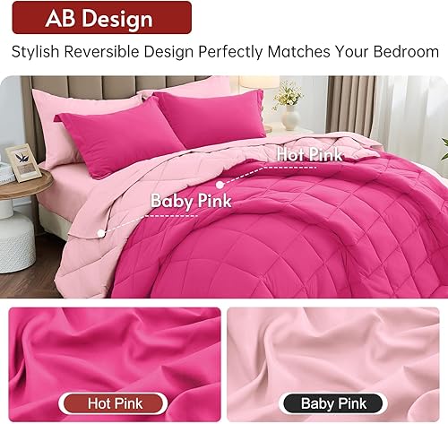 Miniatura 3 de MUXHOMO - Ropa de cama reversible de 5 piezas en bolsa, ptodas las estaciones - Incluye edredón, sábana encimera, sábana bajera, fundas de almohada