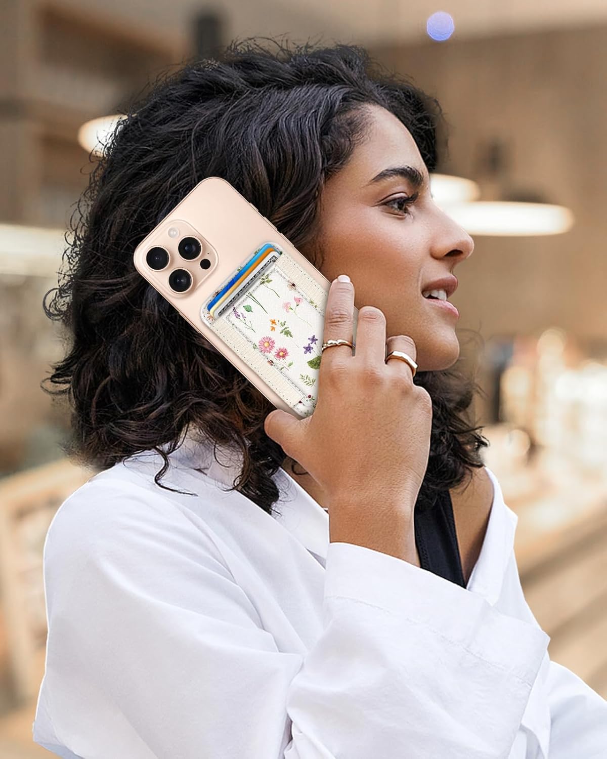 Shorogyt Compatible with Magsafe Wallet - for Magnetic Leather Card Holder Line Flower Design for Women Girls for iPhone 17/16/15/14/13/12 Series Cute Aesthetic Card Wallet with Elastic, Fit 7 Cards - Image 6