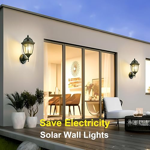 Miniatura 7 de Paquete de 2 luces solares para porche, luces solares con sensor de movimiento para exteriores, luces de pared solares de aluminio para exteriores,