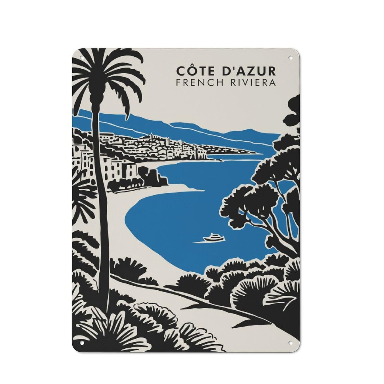 Junmoney Style-6 Metal Wall Sign 40X30cm Featuring Côte Dazur French Riviera Travel For Living Room Wall, For Metal Sign Collectors, For Garage And Workshop Walls