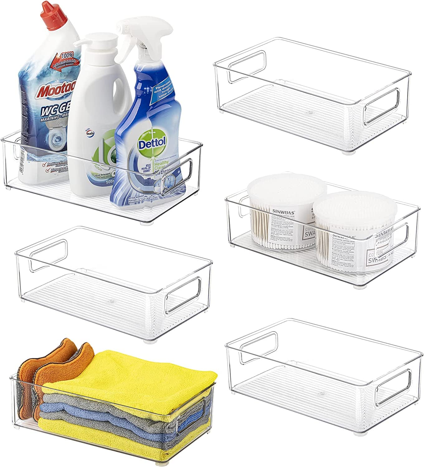 Snazzy Plastic Storage Bins, Stackable Organizer Bins, Ideal Closet Organizer, Pantry Organization, Home Organization, Fridge Organizer, Cabinet Organizer, 6 Pack, Medium