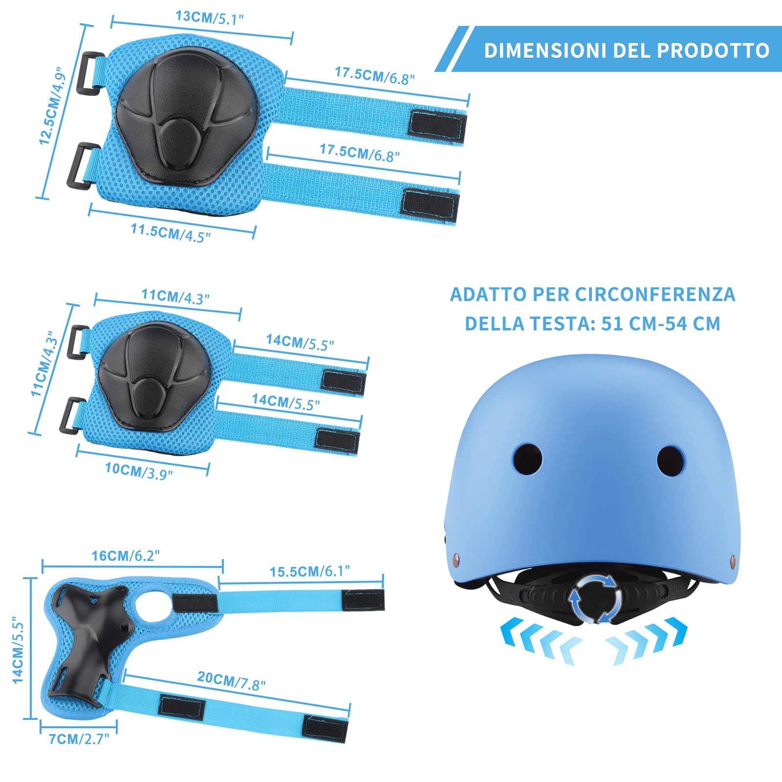 ZWOOS Ginocchiere per bambini con casco, set di protezioni per bambini 3-10 anni
