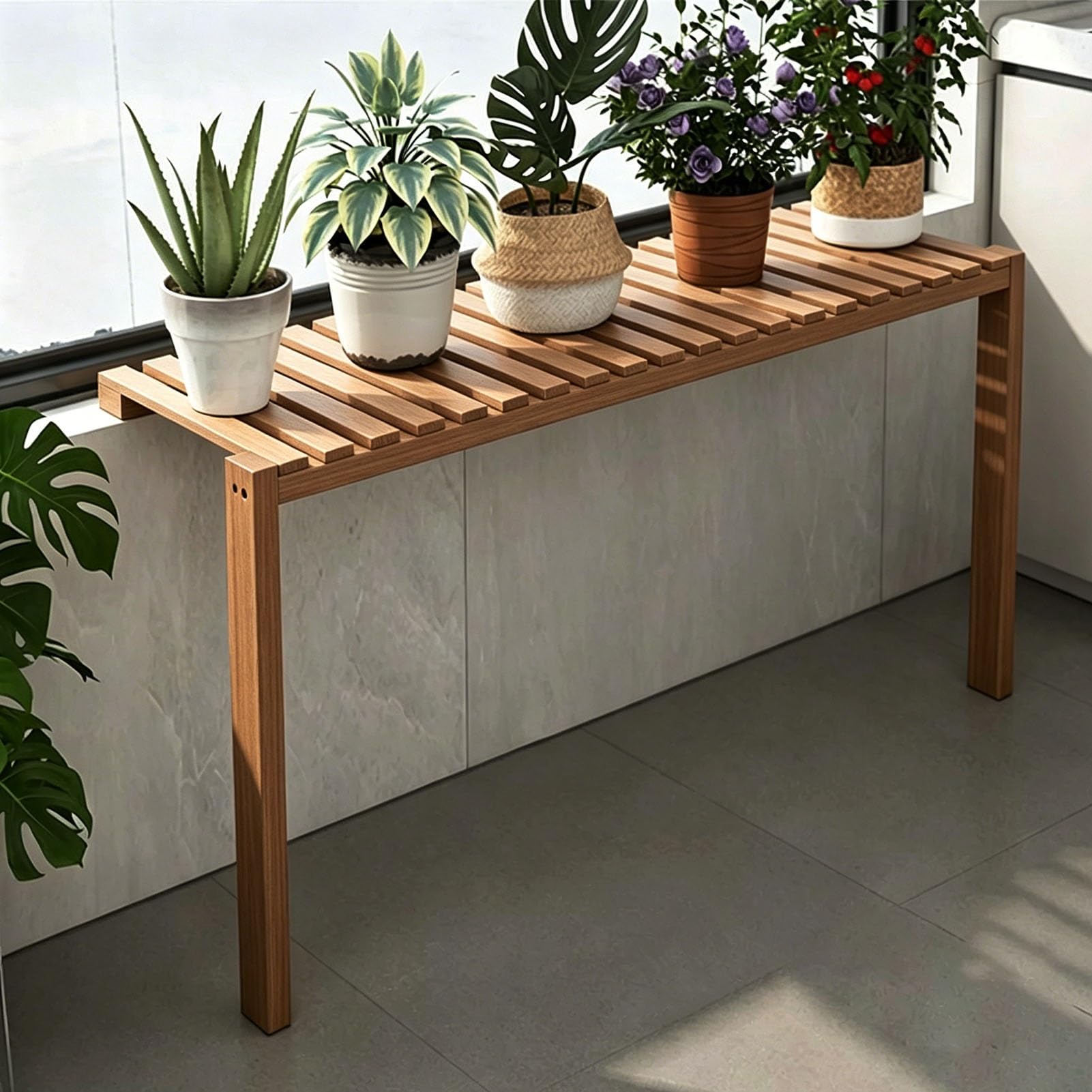 Vibeo Tall Window Ledge Plant Shelf with 2 Wooden Legs, Heavy Duty Countertop Extension Board for Window Sills, 24 28 35 39 in Drill-free Window Sill Extender(70x30x60 cm (28x12x24 in))